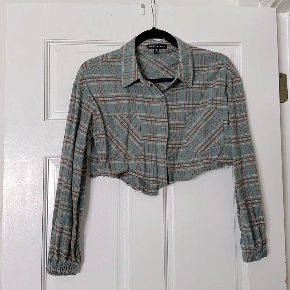Cropped turquoise flannel